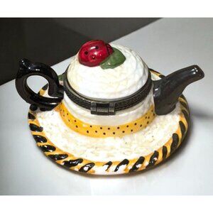 Garden Straw Hat Ladybug Sunflower Teapot Ceramic Trinket Box